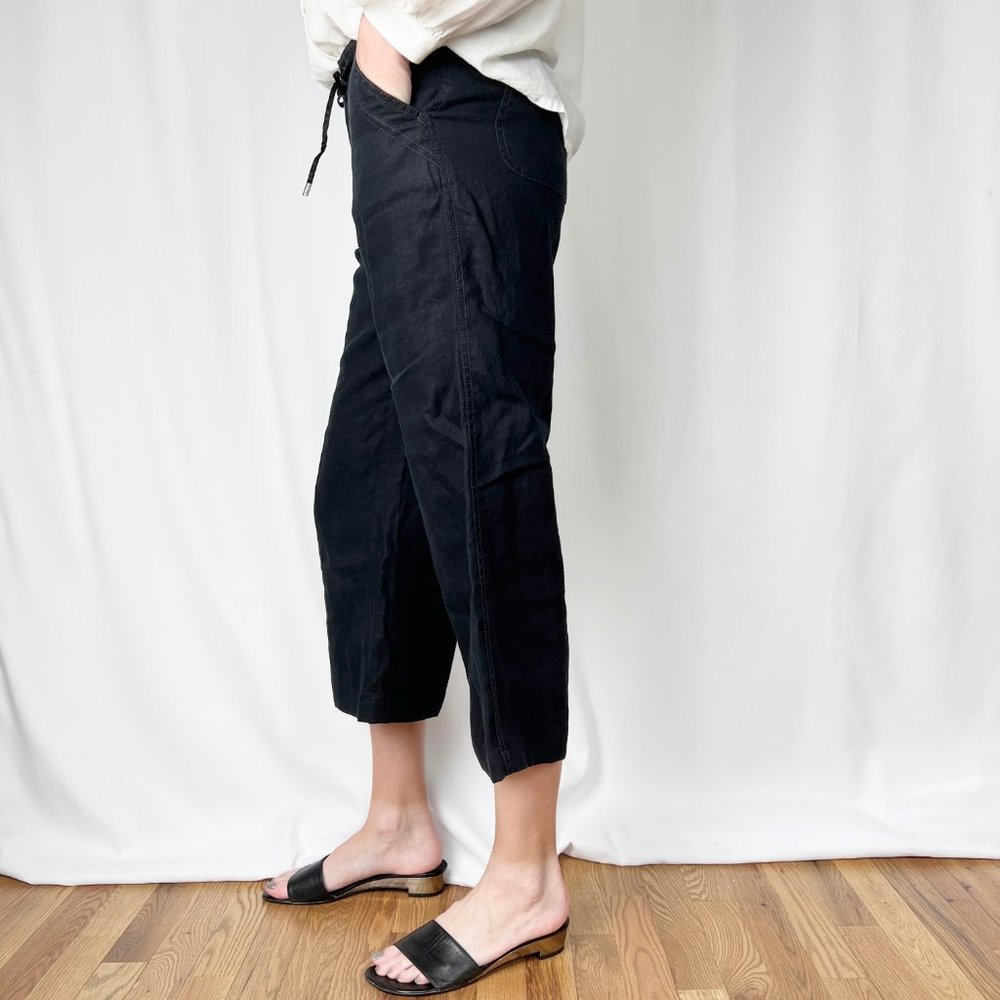 Vintage 100% Linen High Waisted Wide Straight Leg Cropped Boot Cut Trouser Pants - Picture 5 of 9
